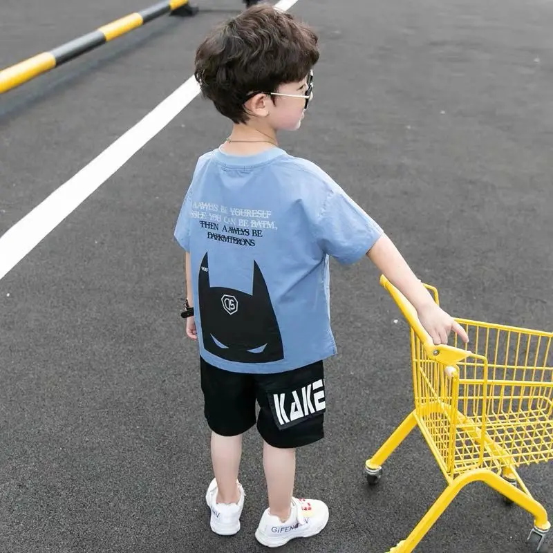 

Cool Kid Boys Summer Clothes Outfit With Sunhat Fashion Graffiti Short-sleeved T-shirt Denim Shorts Set Children Pants Clothing