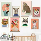 Цветы, милые животные, альпака, панда, овечка, лошадь, цветной плакат для рисования на холсте, Настенная картина, детская комната, декор для гостиной