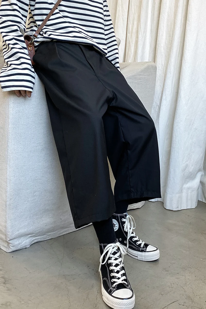 

2020 Spring And Summer New Style Loose Loose Eight Points Small Trousers Fashion Casual Solid Color Straight Pants Black / Gray