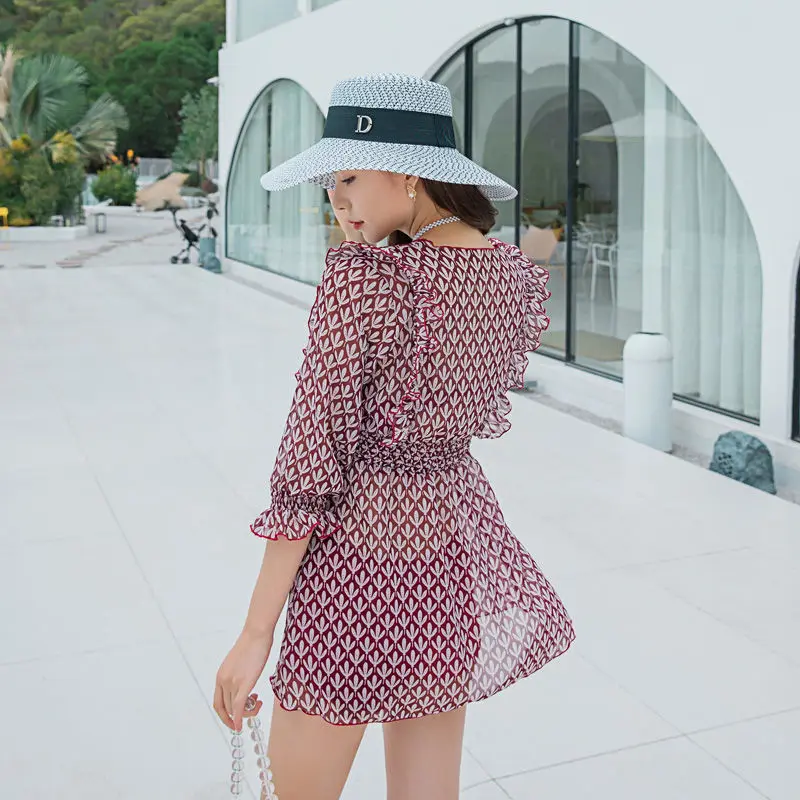 Swimsuit women's 2021 New South Korean sexy blouse cover belly show thin student conservative hot spring three piece swimming