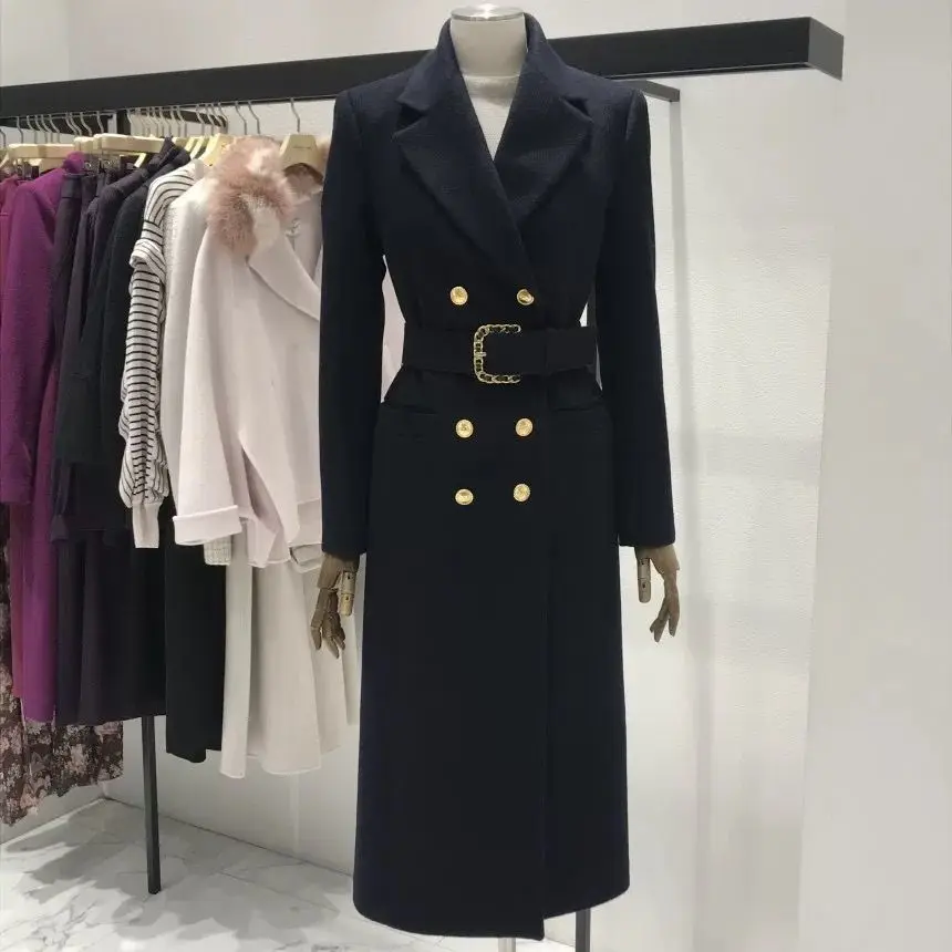 

Luxury High-end Windbreaker Women's Wool Coat Autumn and Winter Korean Style Temperament Double-breasted Slim Coat Women