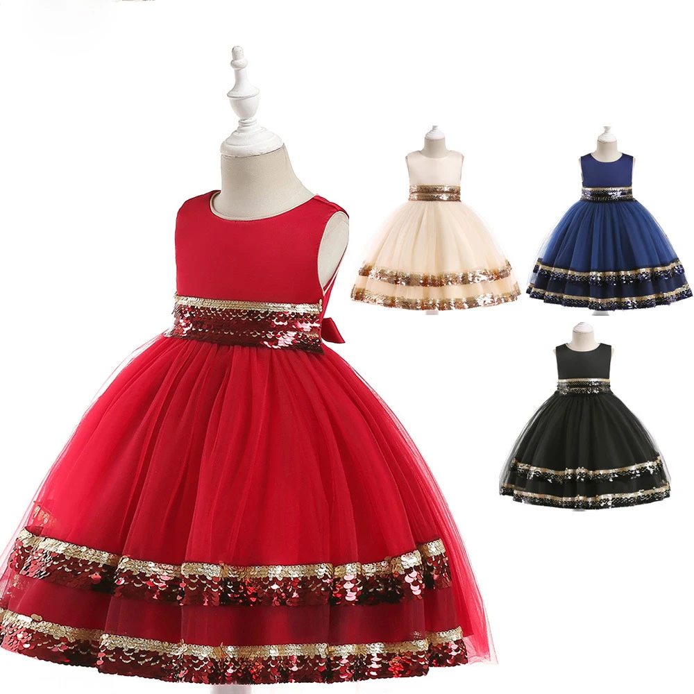 

Summer Kids Party Ball Gown Dresses Sequin Girl Children's Wedding Birthday Evening Dress Wholesale Fashion Children Wears