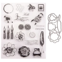 2121 flower feather pen 2021 new seal stamp with cutting dies stencil diy scrapbooking embossing photo