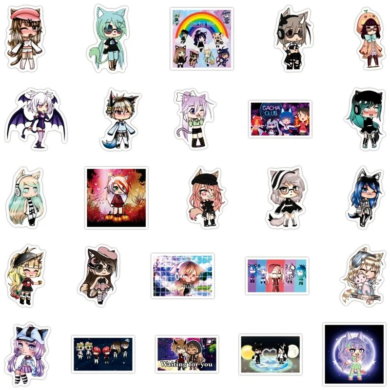 Gacha Life-pegatinas de dibujos animados para ni&ntilde;os, pegatinas de maleta para cuadernos Decoraci&oacute;n Para refrigerador, juguetes impermeables, 10/50 Uds.-4