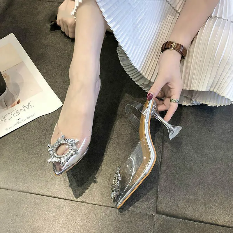 

PADEGAO Women Pumps Transparent High Heels Sexy Pointed Toe Slip-on Wedding Party Brand Fashion Shoes For Lady PVC PDG1230