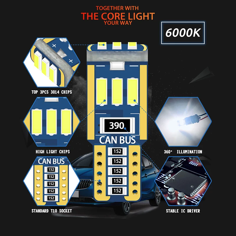 

10pc T10 Led Canbus W5W Led Bulb Car Interior Light 9led 4014smd 194 168 No Error Reading Dome Light Instrument Plate Lamp 6000K