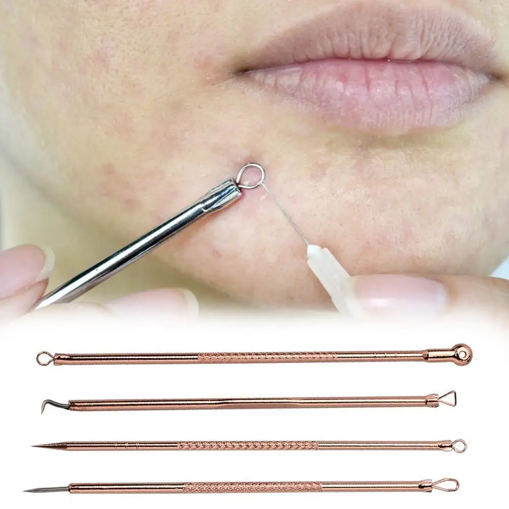 

HOT SALES!!!4Pcs/Set Blackhead Remover Needle Double End Acne Extractor Metal Comedone Tool for Pimple