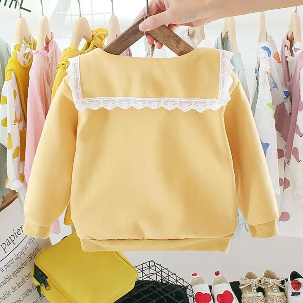 Baby Girl Kids Doll Collar Sweatershirt Cotton Warm Long-Sleeves Preppy Buttons Stitching Tops Korean Lovely Clothes