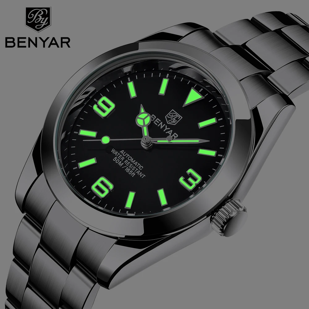 Benyar 2021 New Top Luxury Business Men' Automatic Mechanical Watch Multifunctional Waterproof Calendar Clock Watch Reloj Hombre