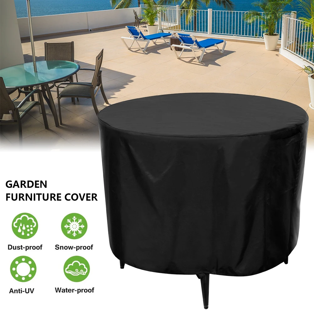 

Outdoor Garden Furniture Rain Cover Black Furniture Table Chair Set Waterproof Cover Round Sofa Garden Patio Rain Dust Covers