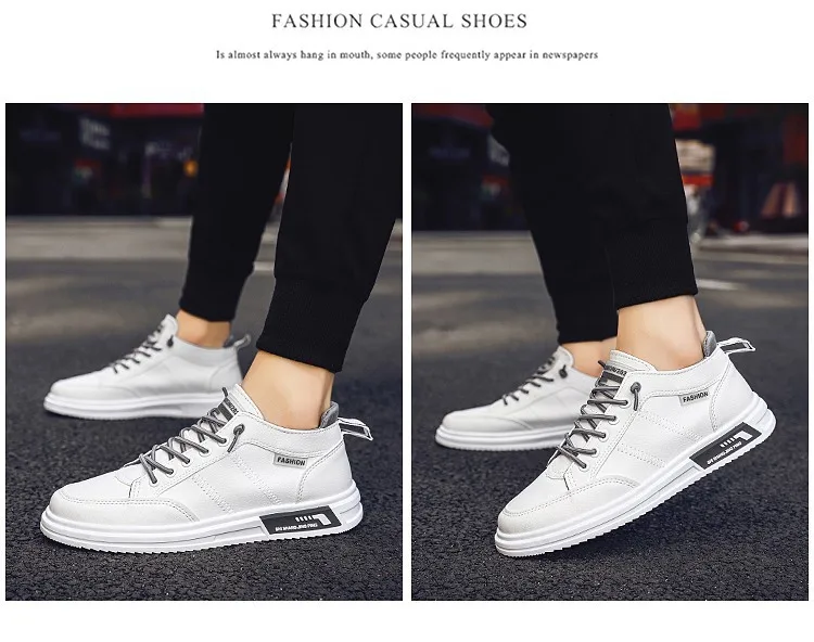 

2020 Men Sneakers Leather Shoes Spring Trend Casual Flats Sneakers Female New Fashion White Vulcanized Platform Shoes