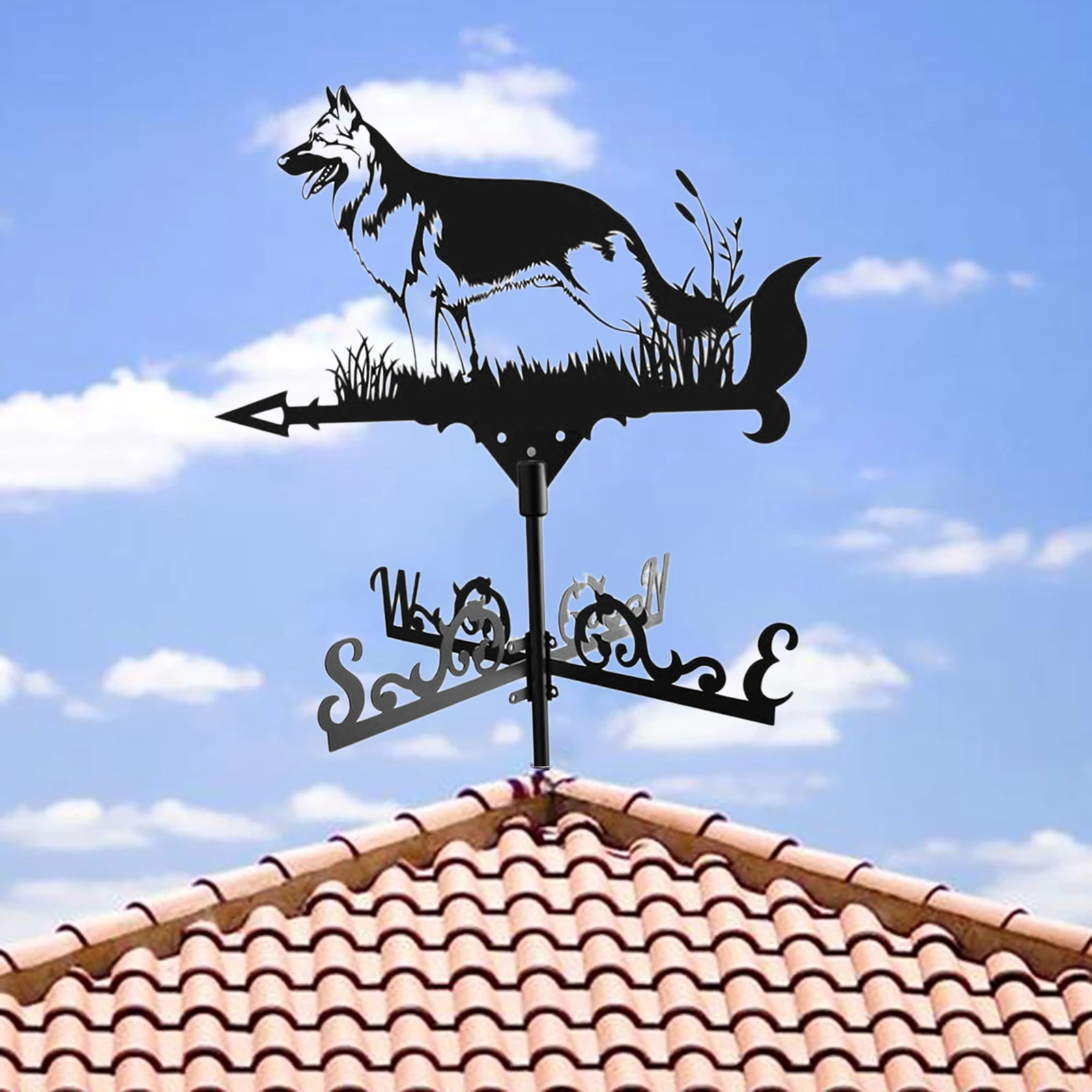 

Metal Weather Vane Retro Farm Scene Garden Stake Weathervane Professional Measuring Tools for Outdoor Patio Yard Decor