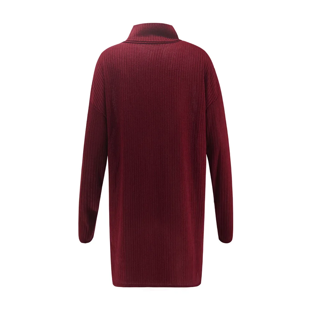 Вязаное женское платье толстый свободный осенний зимний длинный свитер простой