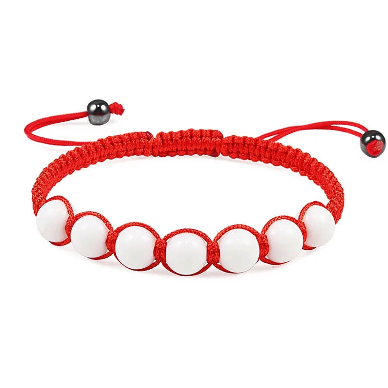 Горячая 8 мм белый фарфор натуральный камень Бусины Плетеный Браслет счастливая