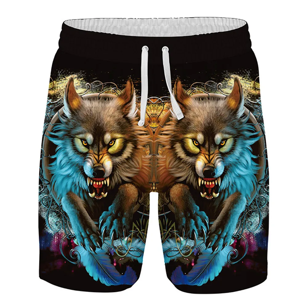 

2021 summer fashion quick-drying pants new couple wolf animation 3D casual trend men's shorts plus size pants