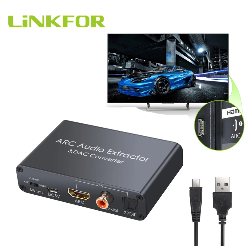 

LiNKFOR DAC Audio Converter HDMI Audio Return Channel Digital HDMI Optical SPDIF Coaxial to Analog 3.5mm Stereo and L/R port