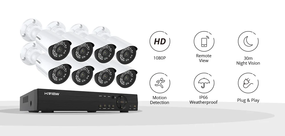 H. View 16CH система видеонаблюдения 8 720P уличная камера безопасности 16CH CCTV DVR комплект видеонаблюдения iPhone Android Удаленный просмотр