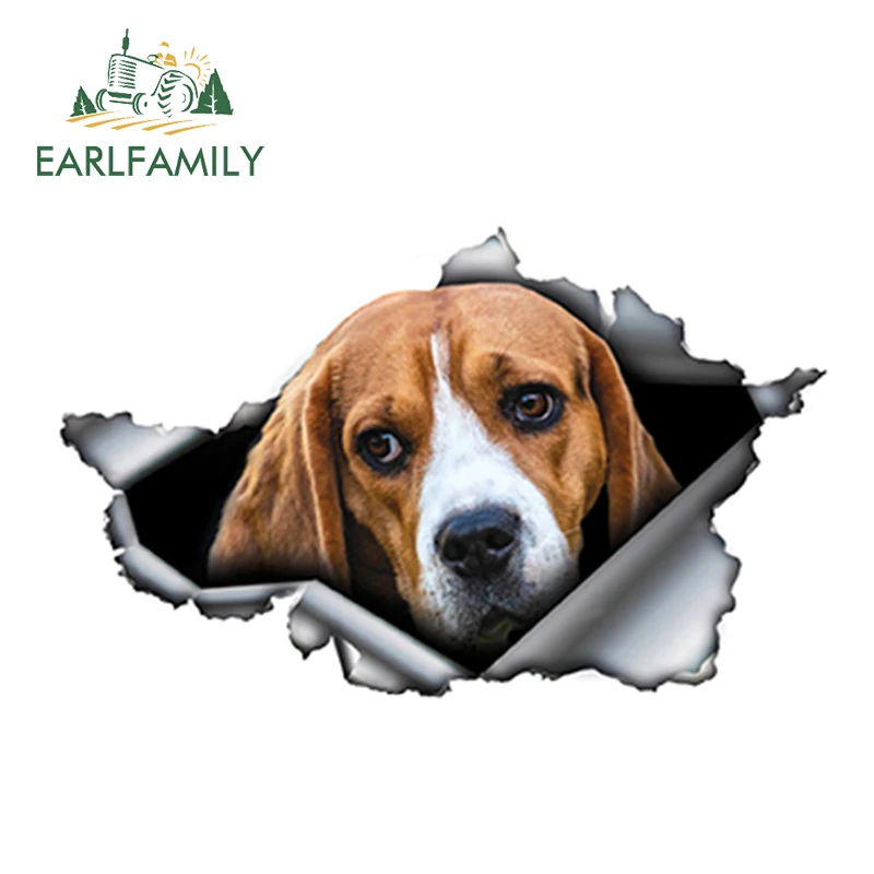 EARLFAMILY, 13 см x 8 см, Beagle, автомобильная наклейка, рваная металлическая наклейка, Светоотражающая наклейка, s, водонепроницаемая, автомобильные аксессуары, украшение для автомобиля