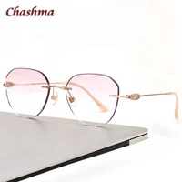 chashma sun protection prescrpiton glasses diamond women titanium rimless optical frames gradient colored lenses
