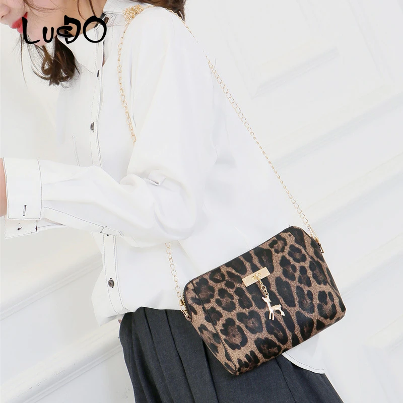 Сумка на плечо LUCDO женская с леопардовым принтом маленький чемоданчик кросс боди