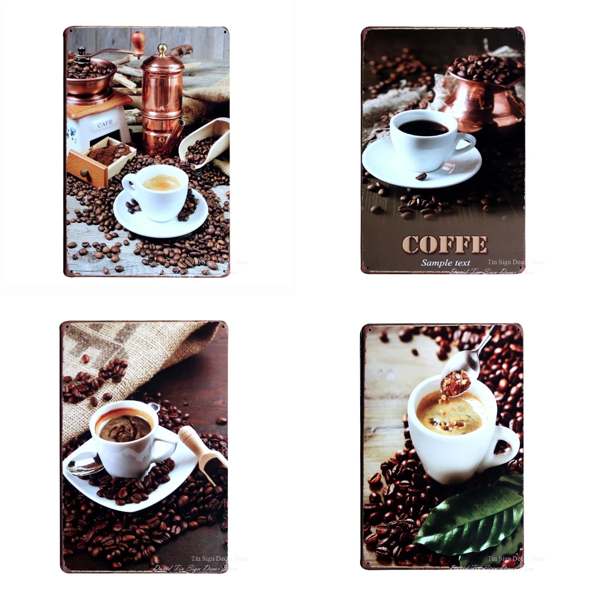 Потертая настенная металлическая Оловянная вывеска текст в виде образца кофе