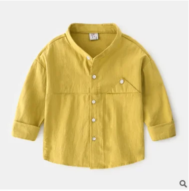Yellow Новая Осенняя детская одежда, однотонная хлопковая рубашка с длинными рукавами для мальчиков - Цвет: Yellow