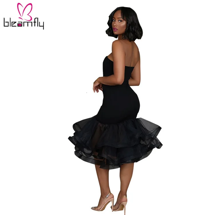 2019 женское летнее платье с оборками без бретелек миди русалки сексуальные