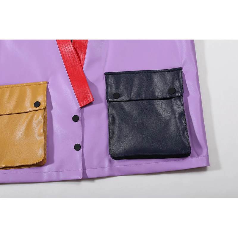 

SHENGPALAE PU Leather Jacket Women's Autumn And Winter 2021 New Korean V-neck Large Size Color Matching Short Coat Fashion 5A429