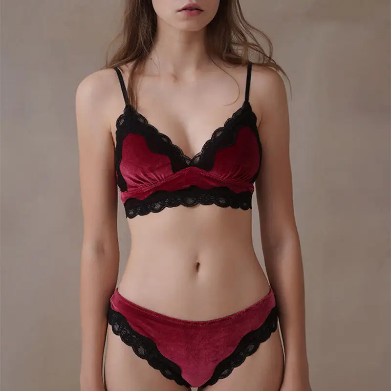 Комплект женского бархатного нижнего белья модный бюстгальтер без стальных