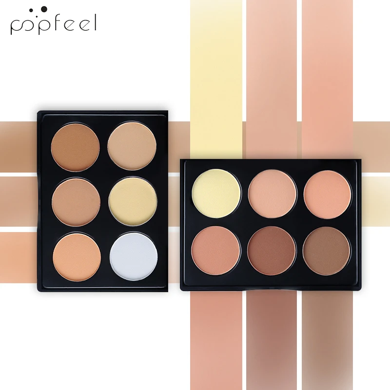 POPFEEL 6 цветов контроль масла лица прессованный порошок+ кисть для лица Тени Порошок корректор для лица база для макияжа порошок 55 г