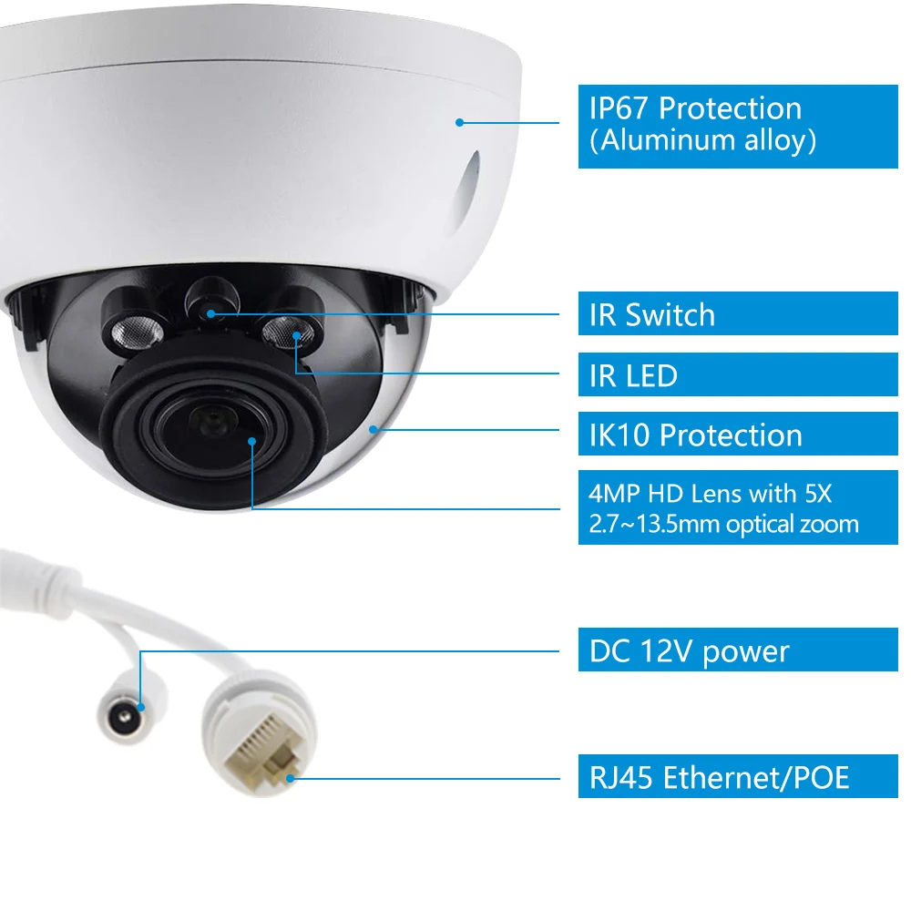 Сетевой видеорегистратор Dahua IP Камера 4MP PoE ИК 50 м звездного неба IPC HDBW4433R ZS 2 7 ~ 13 5 мм