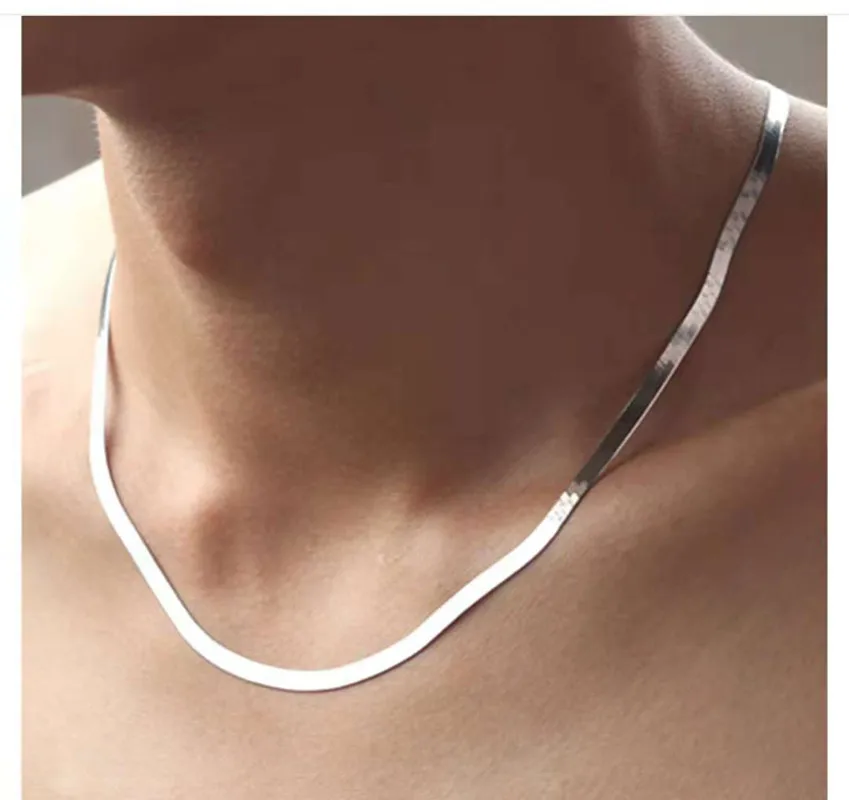 

Silver Necklace Snake Chain Men & Women Couple Sterling Silver Jewelry Blade Chain