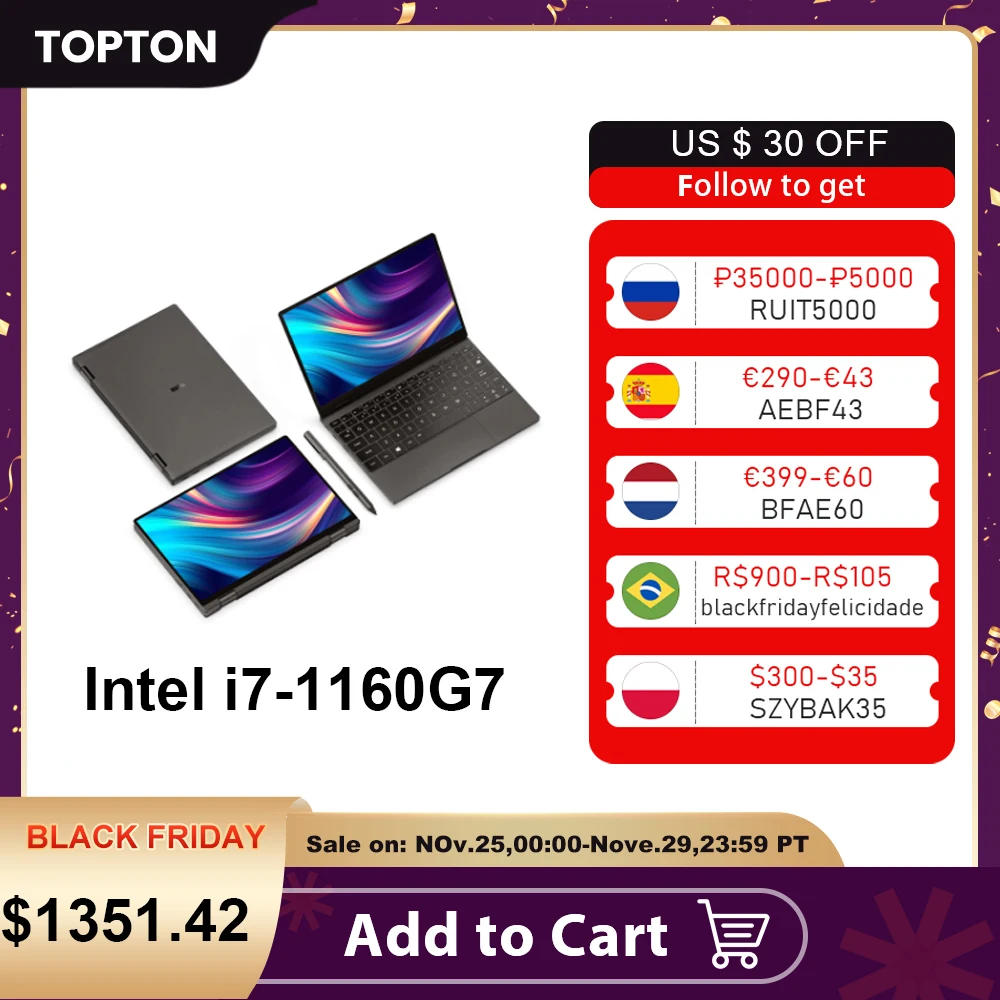 Ноутбук One-Notebook 10 1 &quot i7-1160G7 16 Гб RAM 512/1T SSD IPS сенсорный экран Win10 OneMix4 Platinum |