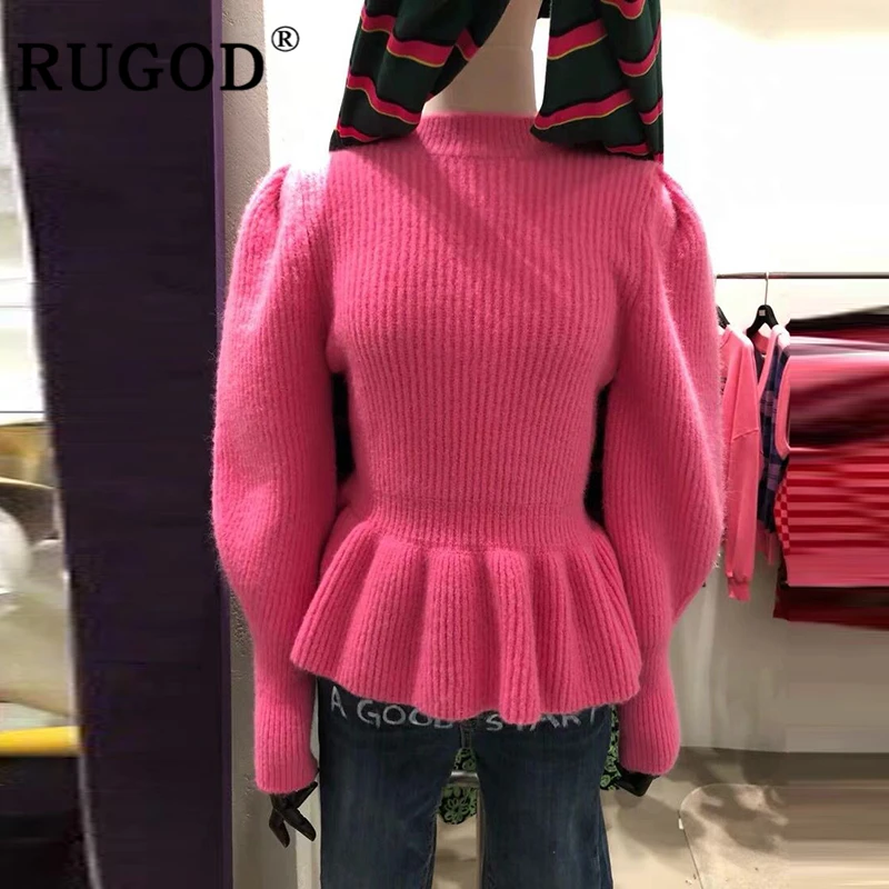 Женский вязаный свитер RUGOD повседневный Однотонный с рукавами-фонариками