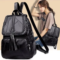 2021 womens pu leather backpack school bag classic black waterproof travel multi function shoulder bag mochilas para mujer