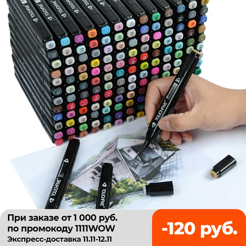 

Маркеры TouchFive 30/40/60/80 цветов, набор для анимации, фломастеры для скетчинга, двусторонние наконечники, спиртовые ручки для фотографий
