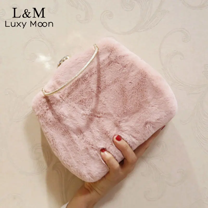 Женский клатч из искусственного кроличьего меха сумка на плечо с застежкой