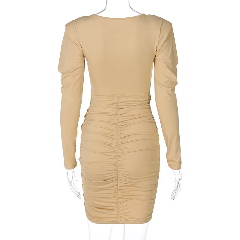 

Kobieta Sukienka 2021 Spring New Arrivals Long Sleeve Bodycon Dress Women Sexy Fashion Clothes Black/Khaki Mini Short Dresses