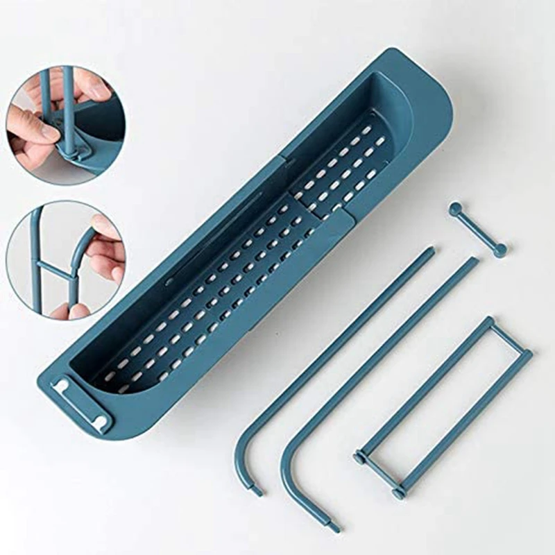 

2Pcs Telescopic Sink Holder,Expandable Storage Drain Basket Rack with Dish Soap Dispenser for Kitchen, Soap Dispenser