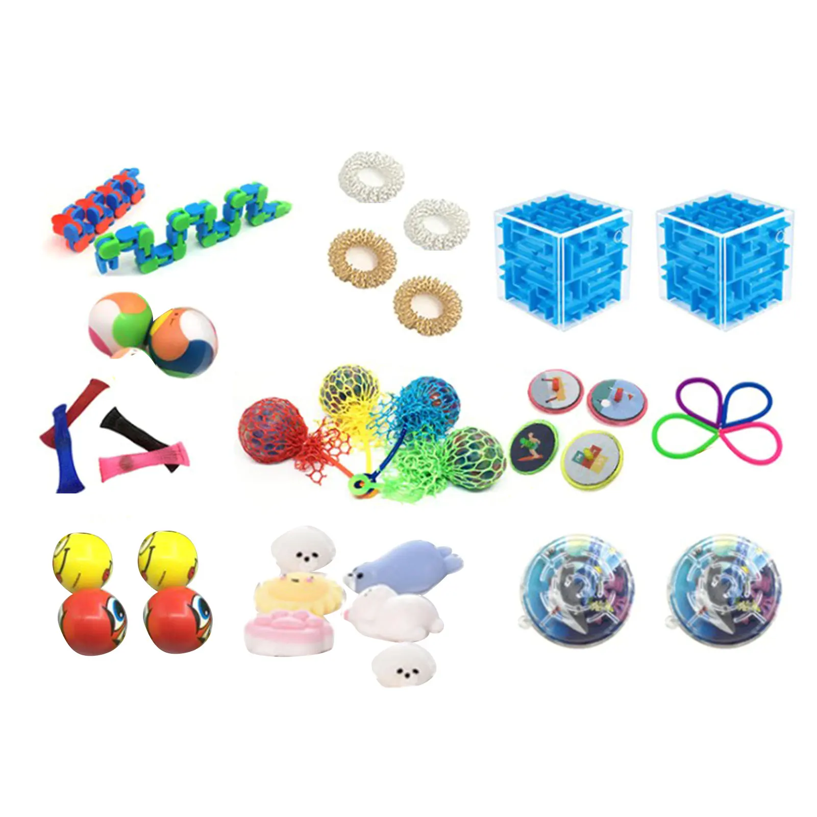 

Multi-type Combination Set Fidget Toys Stress Relief Balls Sensory Toys For ADHD People Yellow Villain Grape Ball Gyro Ball Rope