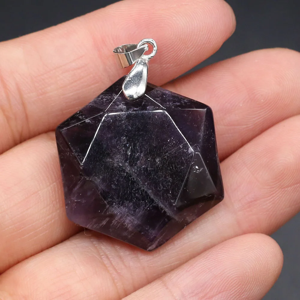 

Natural Stone Pendant Lapis lazuli Amethysts Hexagon Crystal for Jewelry Making DIY Necklace Earrings Crafts Gift 25x28mm