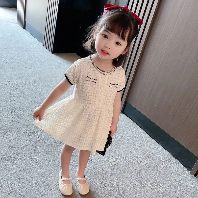 

Girls cotton dress summer new children's baby kids princess dress Korean baby girls lace fashion short sleeve dresses P4 492