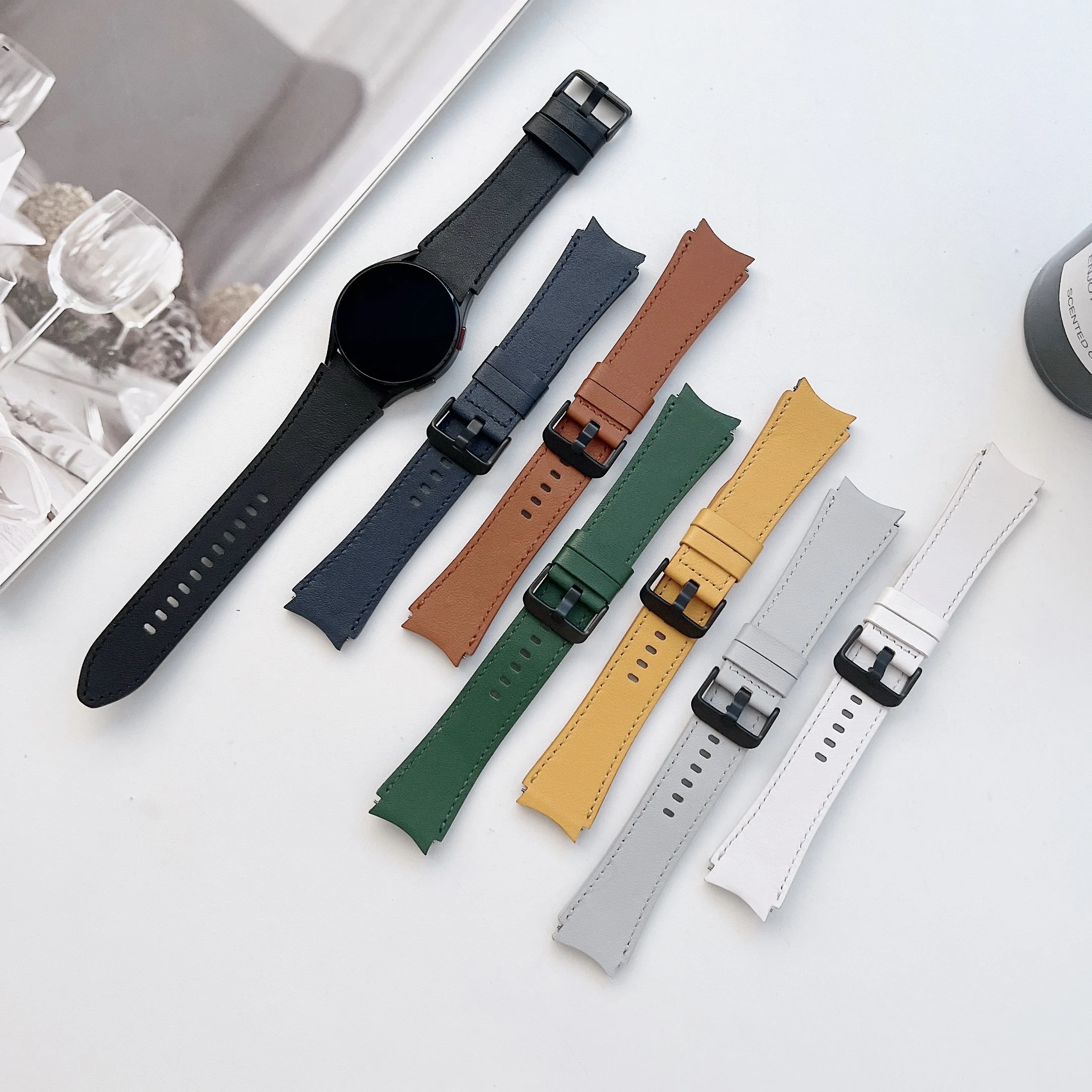 

20mm 22mm leather band for samsung galaxy watch 3/4 BIP 41mm classic 44mm active2 strap bracelet huawei gt2 gear s3 45 42mm 46mm