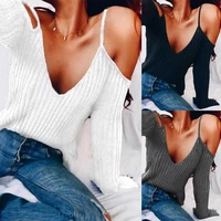 shoulder women knitted blouse sexy cold sweater shirt ladies tops jumper