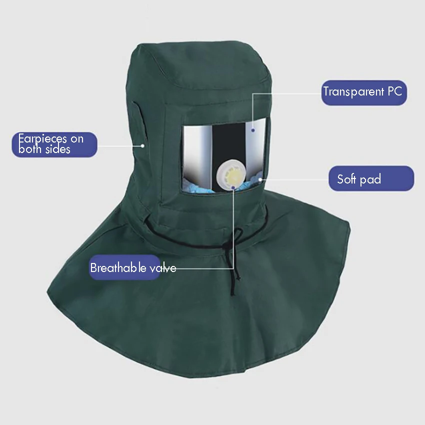 Full Face Protective Hat with Breathing Valve Replaceable PC Lens Neck Elastic Rope Canvas Industry Anti-dust Cap | Безопасность и