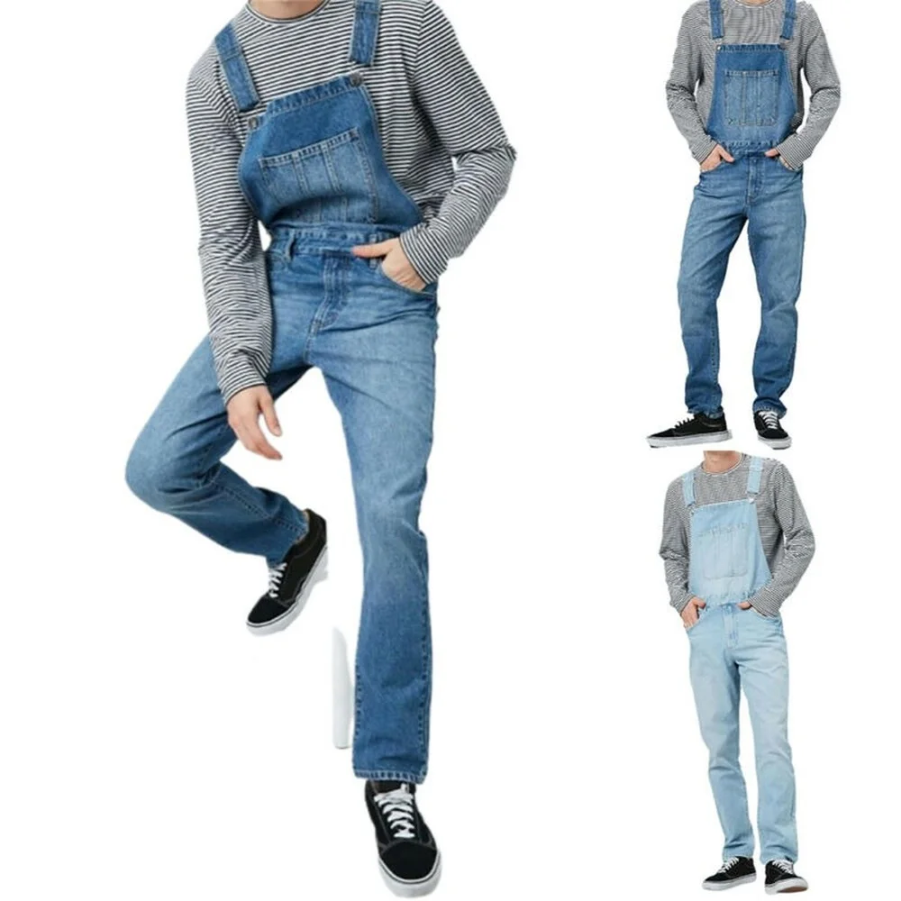 

Mens Dungarees Overalls Jean Trousers Romper Jumpsuit Casual Loose Denim Pants