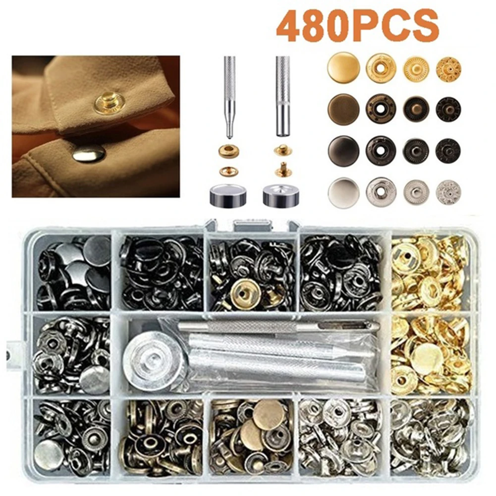 

Copper Fastener Snaps Kit Metal Press Stud sewing пуговицы buttons 12.5 mm Cloth Buttons Tool Kit Pack of 160/240/480pcs
