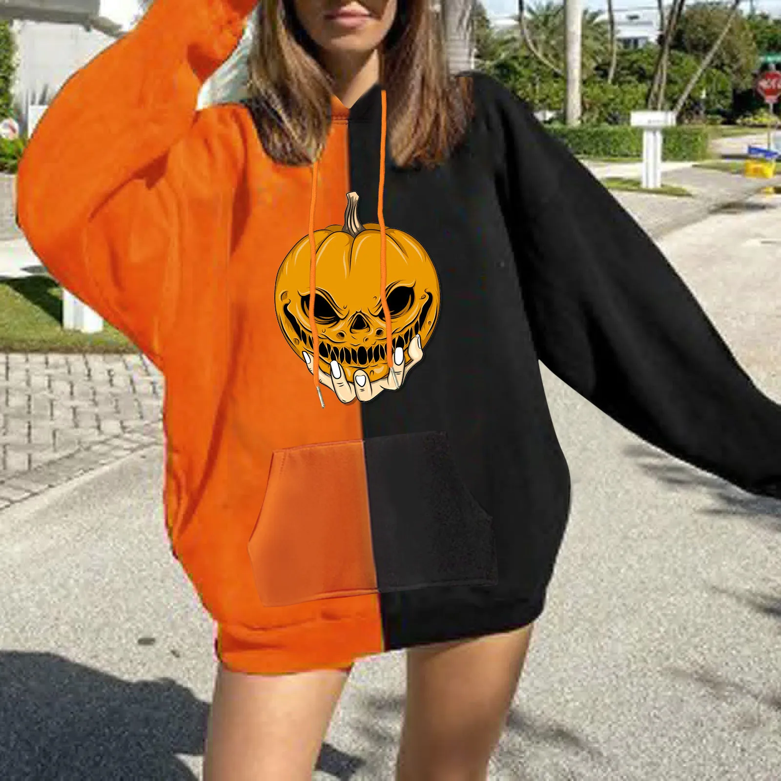 

Halloween Hoodies Sweatshirts Womens Autumn And Winter Casual Hood Neck Letter Print Long Sleeve Top Female Sweatshirt Moletom