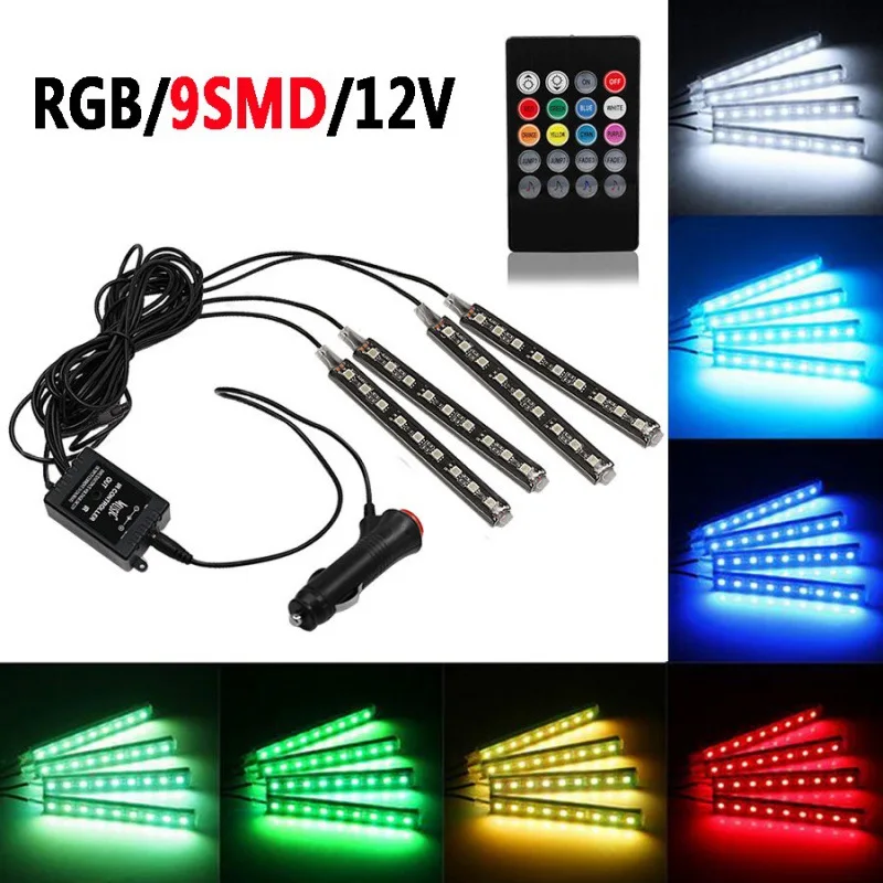 

Светодиодная ленсветильник RGB для автомобиля, декоративная Гибкая лампа с пультом дистанционного управления, 36 светодиодов, 4 шт.