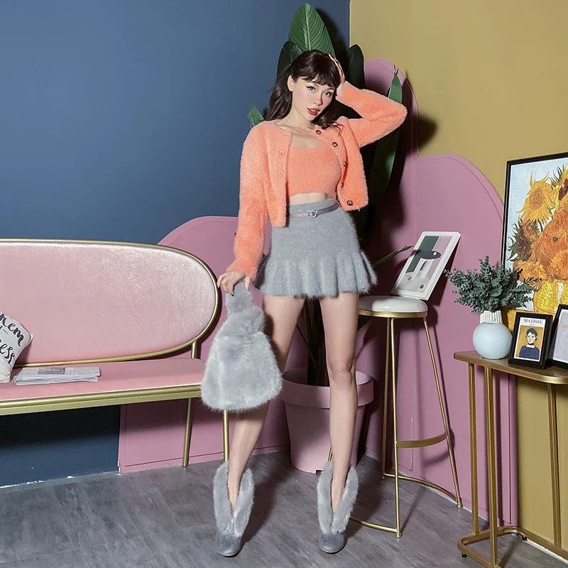 Женский комплект из 2 предметов очень милая трикотажная кофта оранжевого и